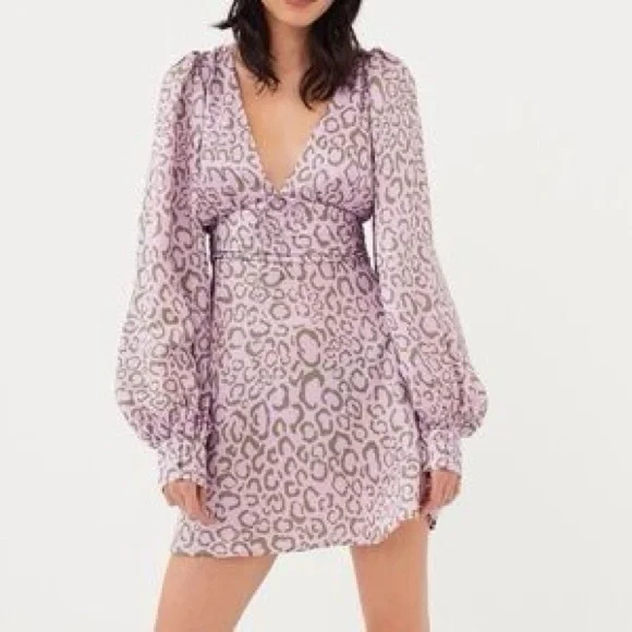 NWT For Love & Lemons June Dress Lilac Animal Print S - Picture 1 of 7